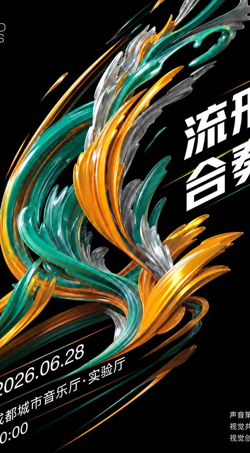 实验音乐3D流体中文活动海报