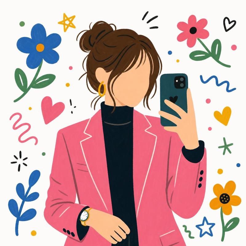 现代扁平化粉色西装无脸少女插画