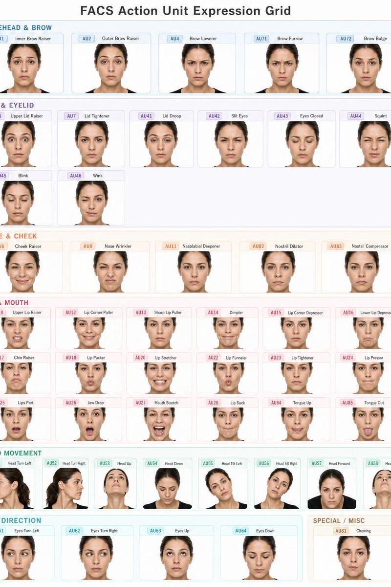 成人女性 FACS 表情单元网格