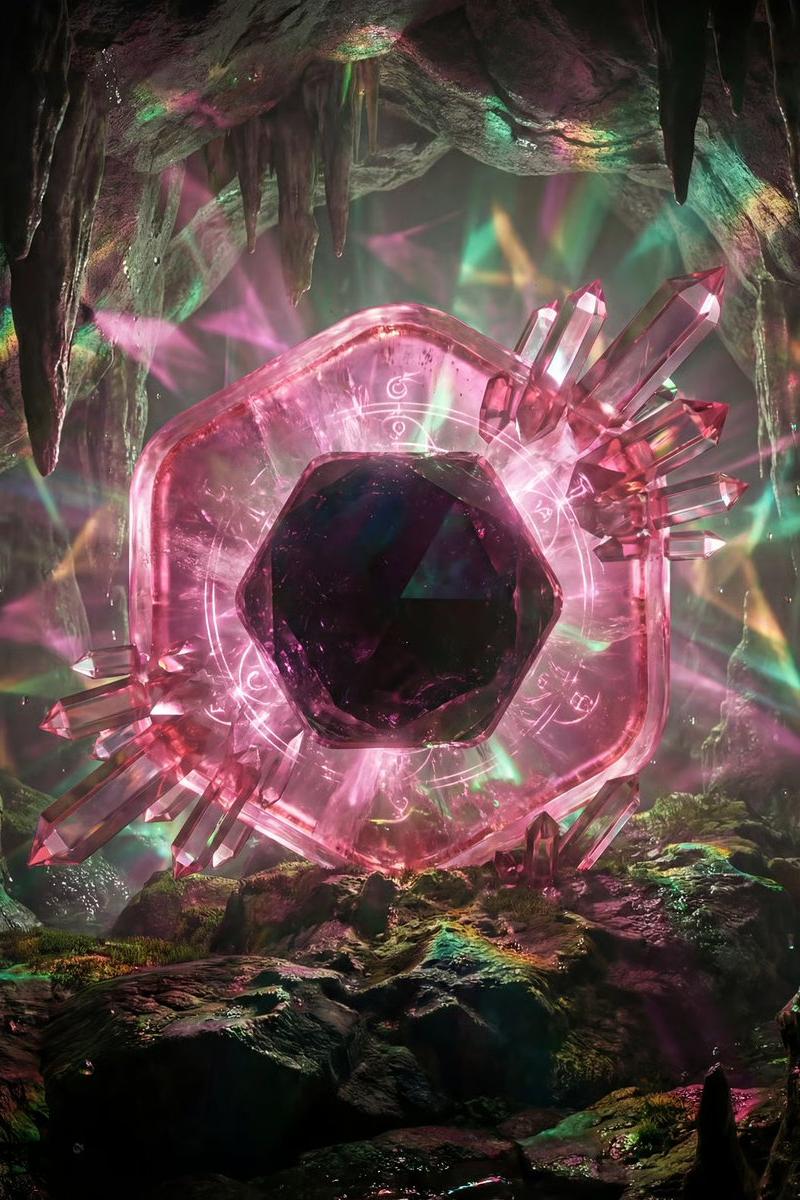 幽暗洞穴中生长的奇幻棱镜水晶
