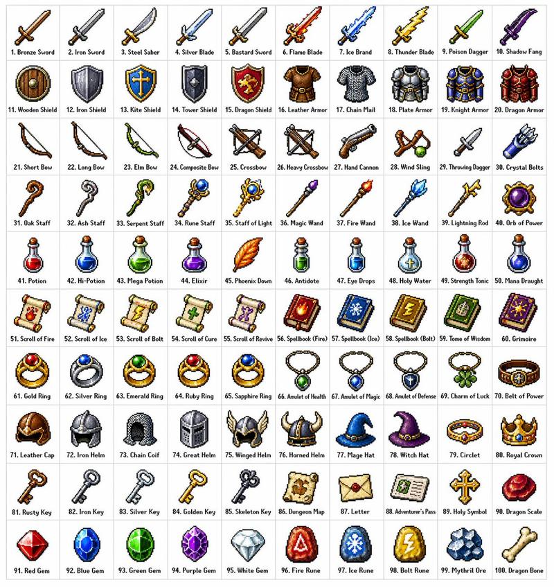 奇幻RPG百件像素风道具图鉴