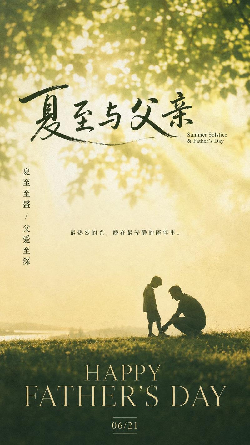 父亲节亲子剪影柔焦光影海报