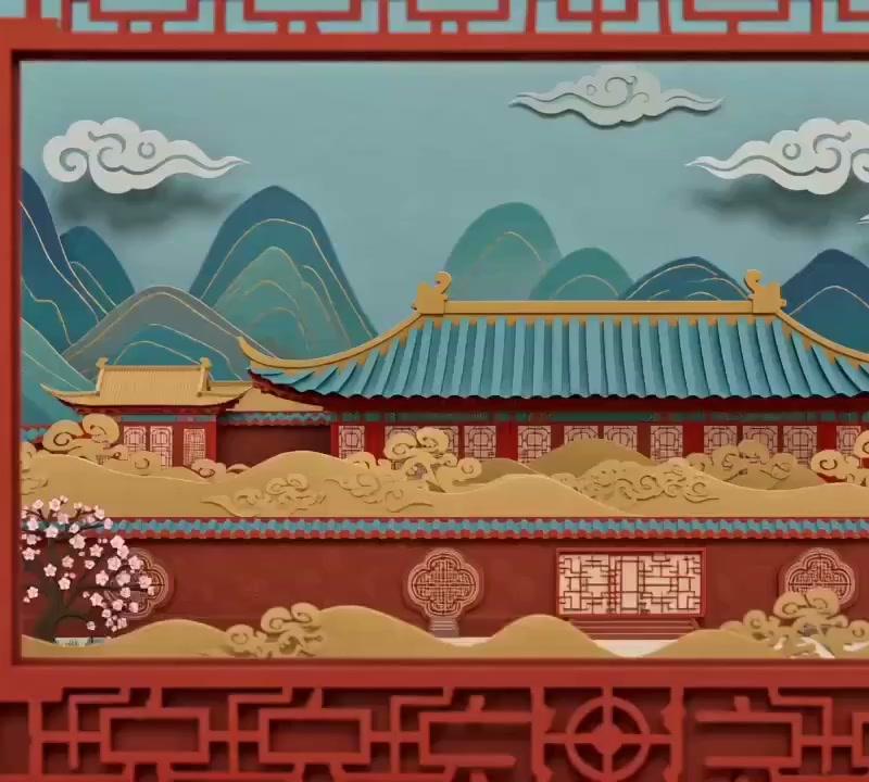 喜庆剪纸风春节贴窗花动画