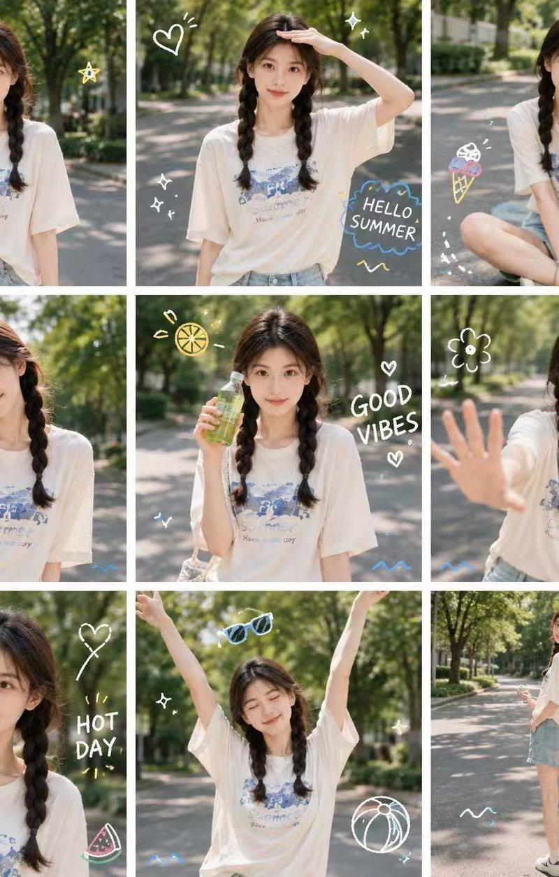 胶片感夏季校园拼贴画人像