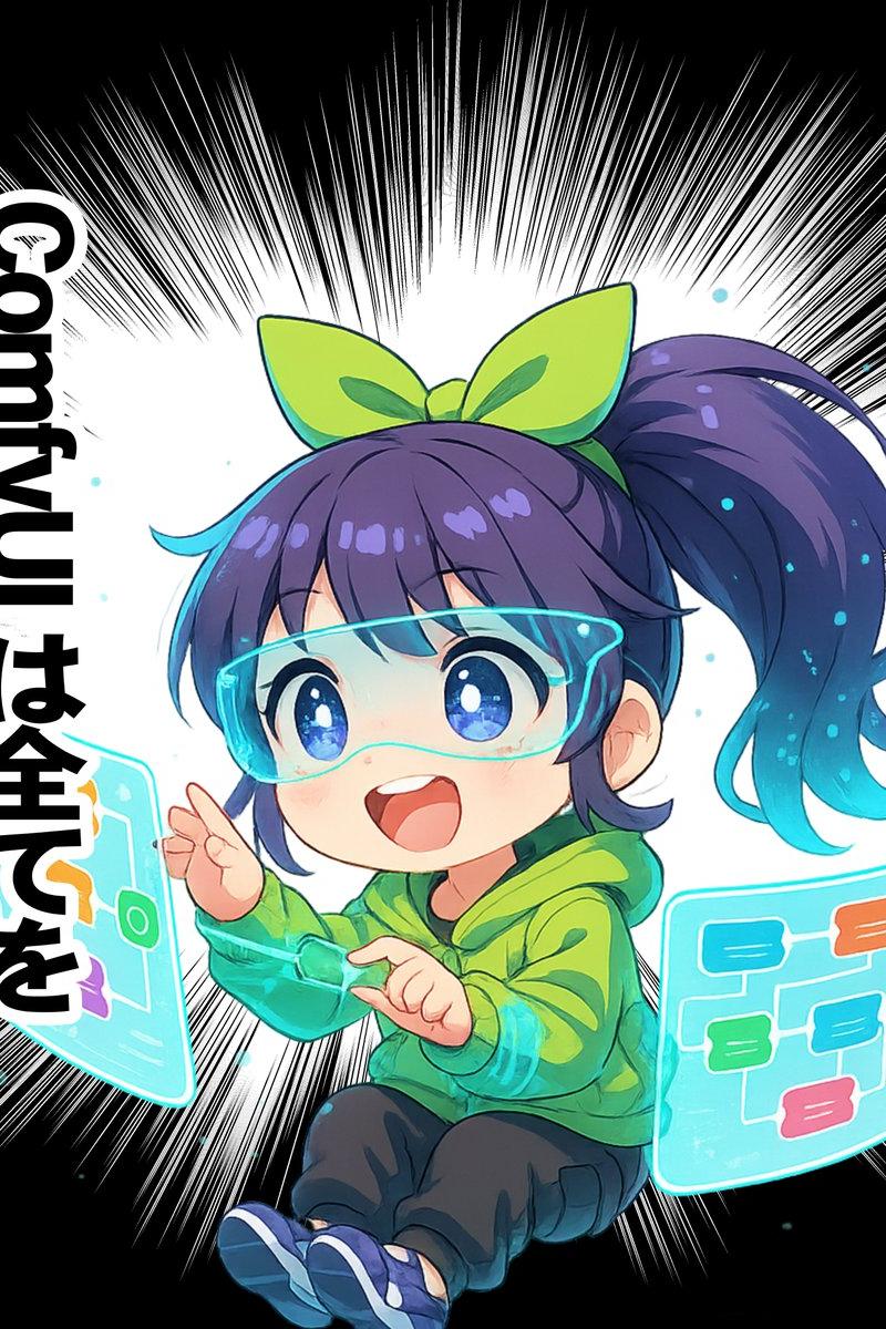 漂浮赛博空间操控全息屏的二头身少女
