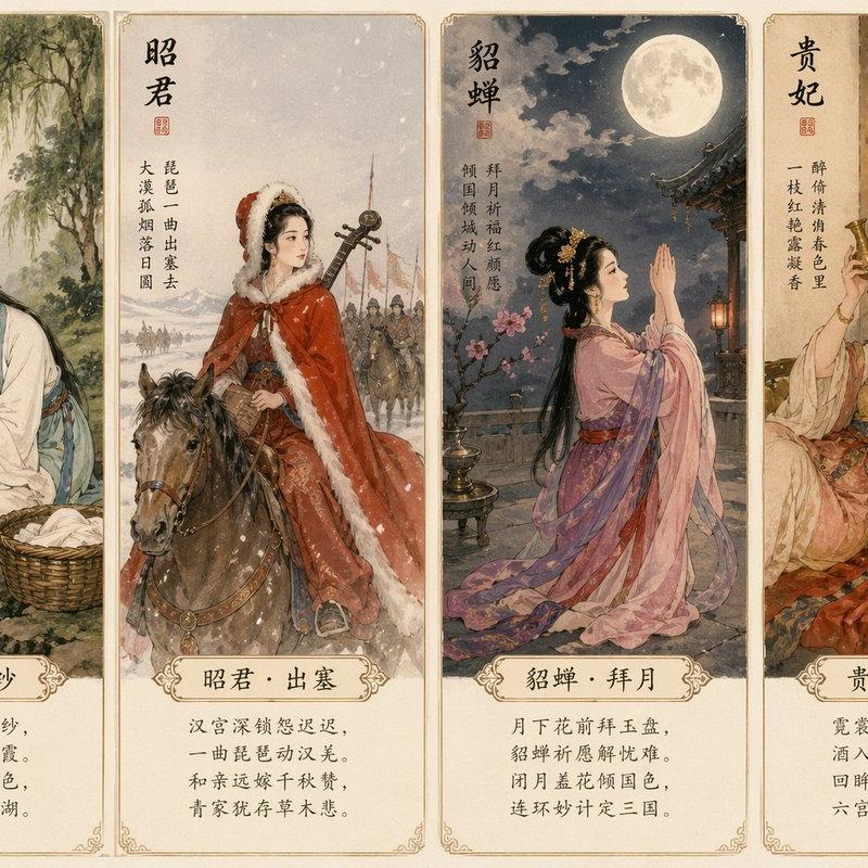 四大美女古典明信片