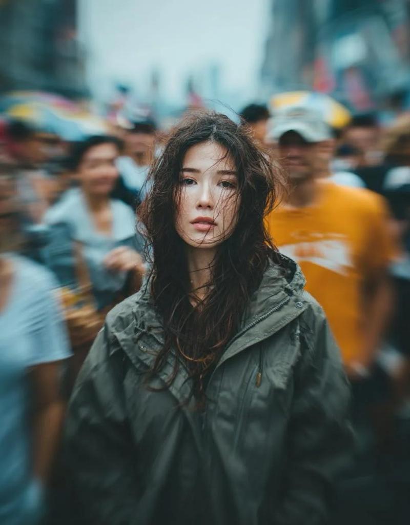 混乱街头定格的深邃凝视