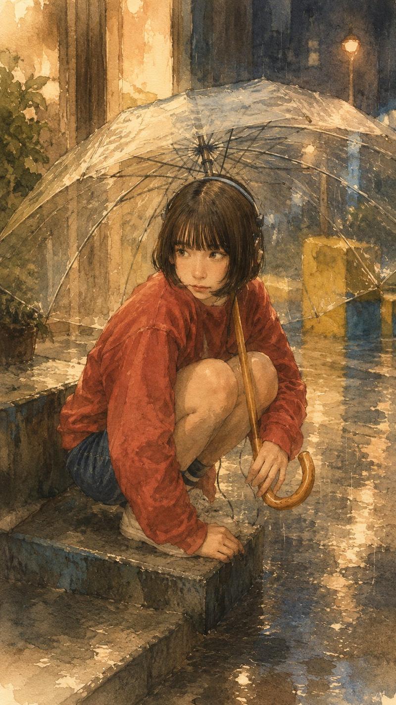 温柔雨夜手绘绘本插画风格转换
