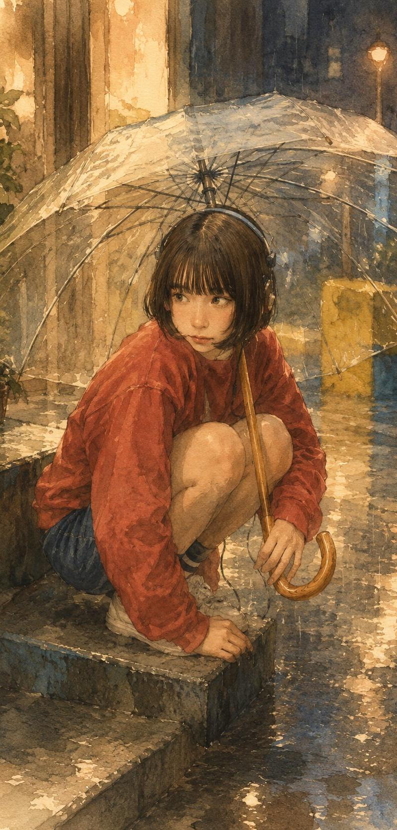 温柔雨夜手绘绘本插画风格转换
