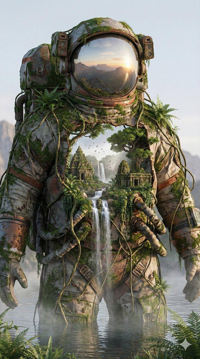 巨型废弃宇航服内部藏着瀑布森林的奇幻世界