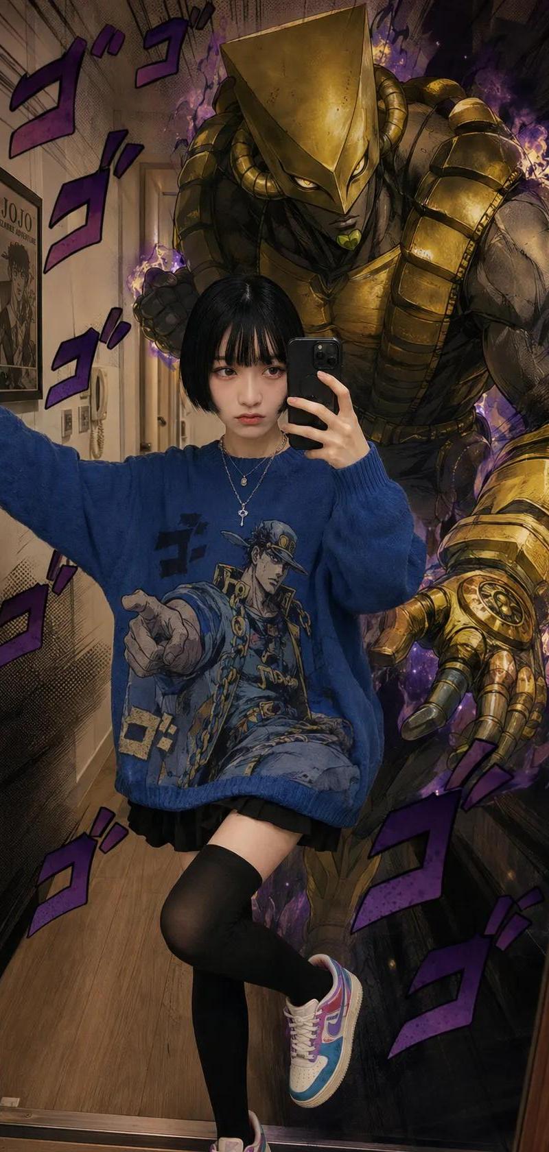 女孩与 “世界” 的动漫风自拍