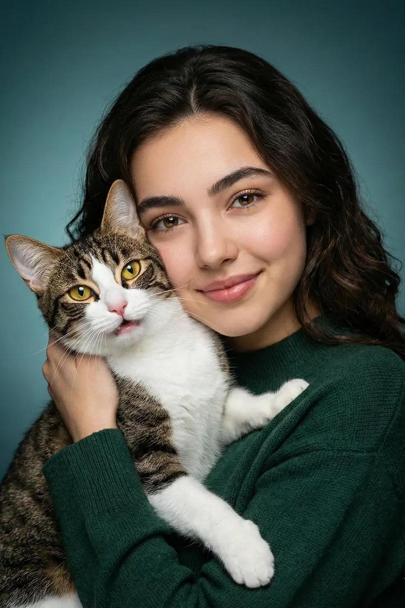 少女温婉拥吻虎斑猫的治愈时光