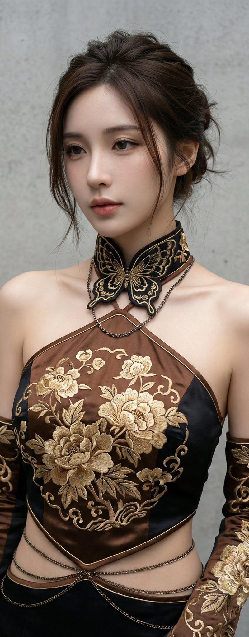金绣牡丹黑棕时尚大片