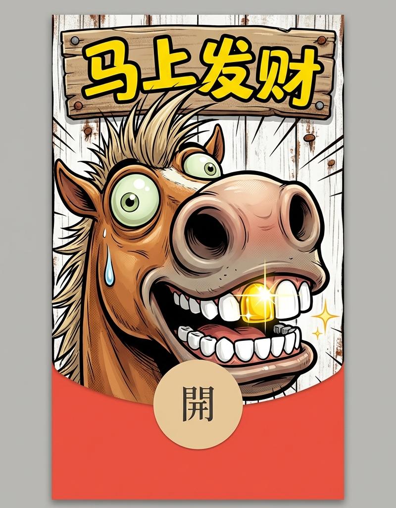 金牙搞怪马头漫画红包-马上发财
