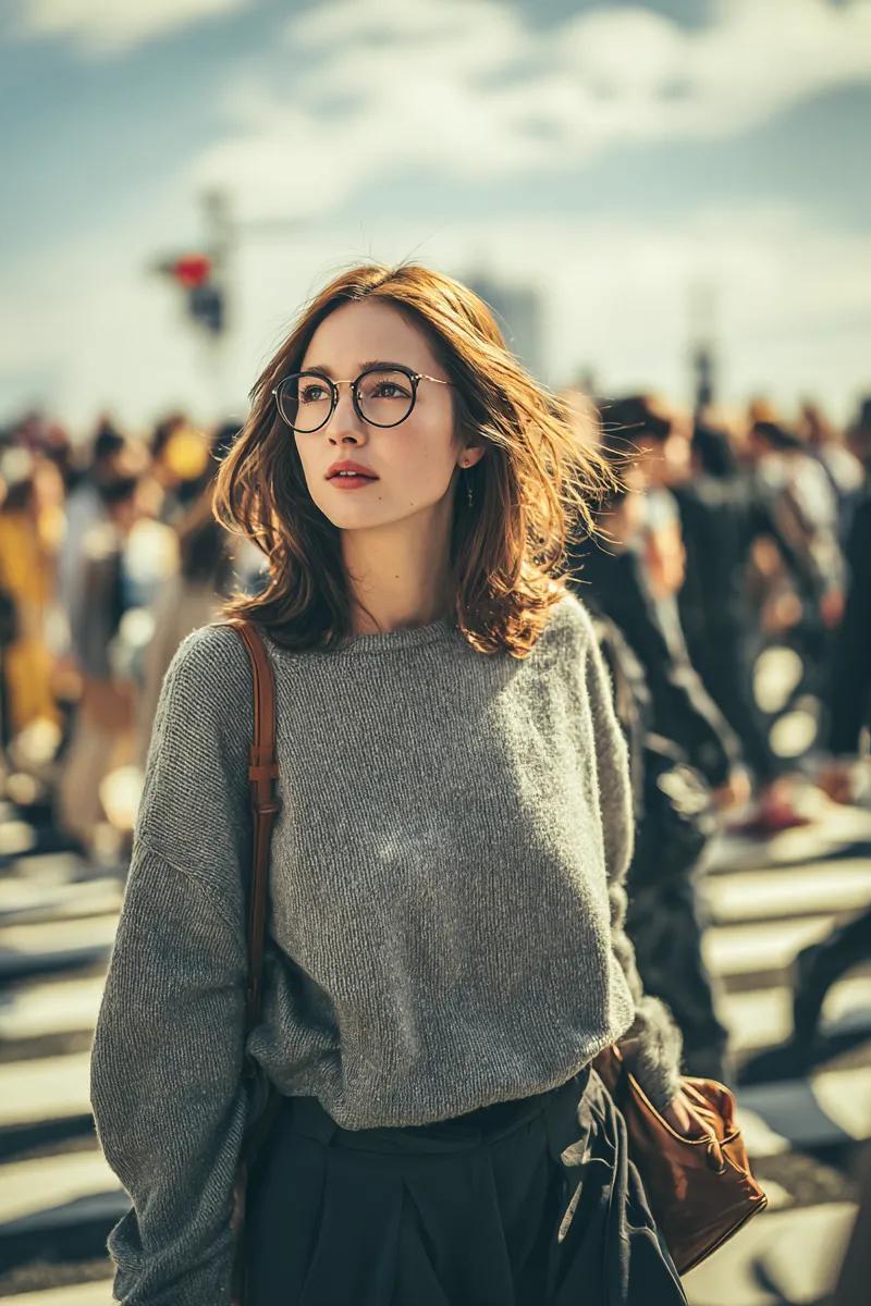 黄金时刻城市街头的电影感少女