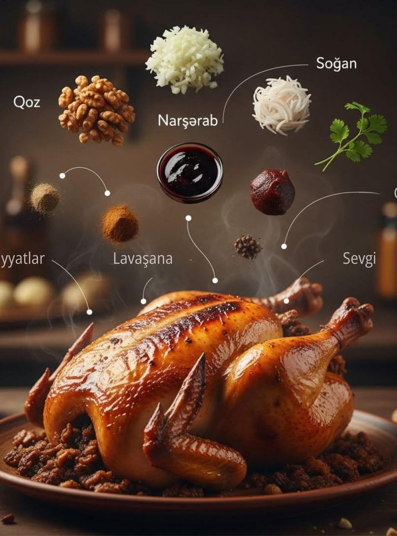 金黄烤鸡与悬浮石榴的美食图鉴