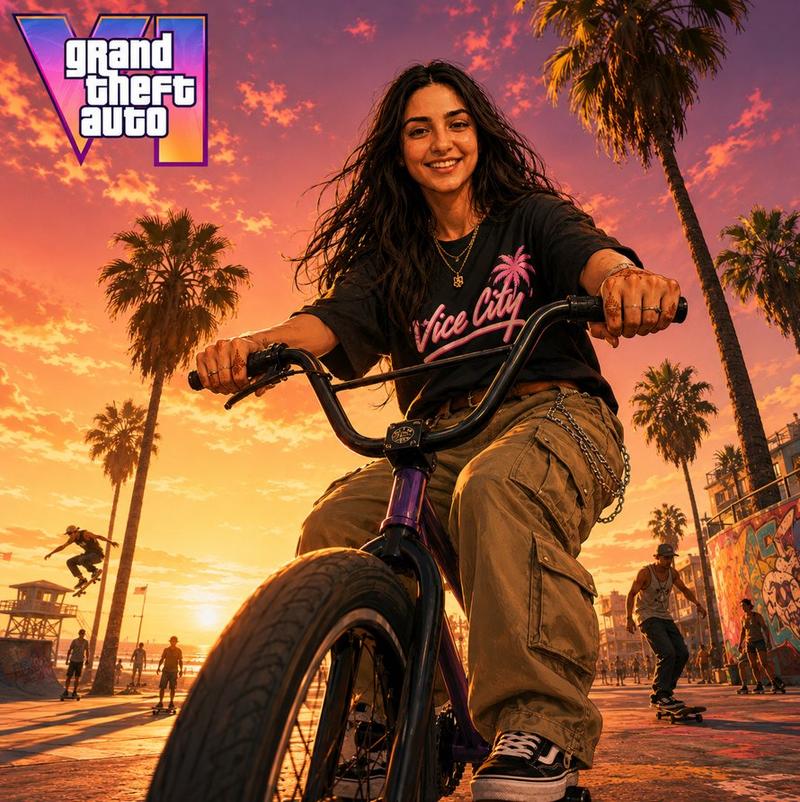 GTA6风格热带海滩BMX骑行海报