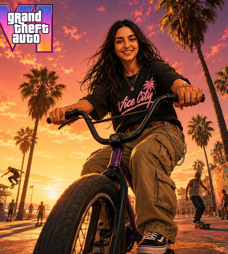 GTA6风格热带海滩BMX骑行海报