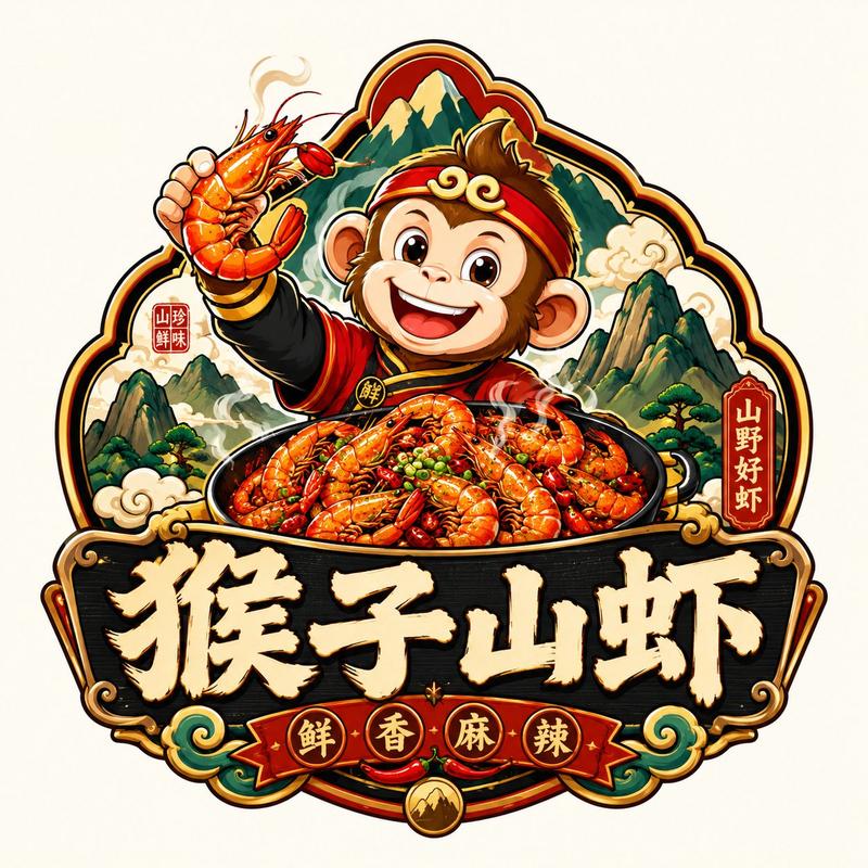 国潮风高级餐饮徽章Logo设计