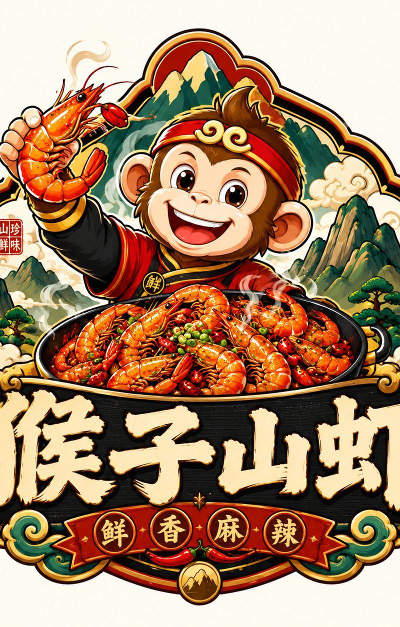 国潮风高级餐饮徽章Logo设计