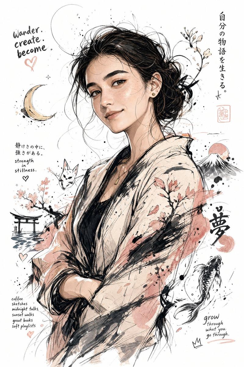 日系涂鸦风 “我” 的半身绘