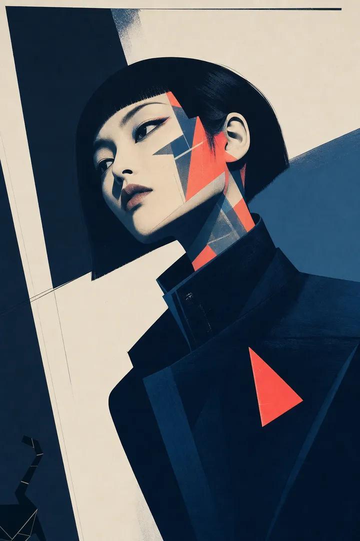 硬边现代艺术东亚女性人像