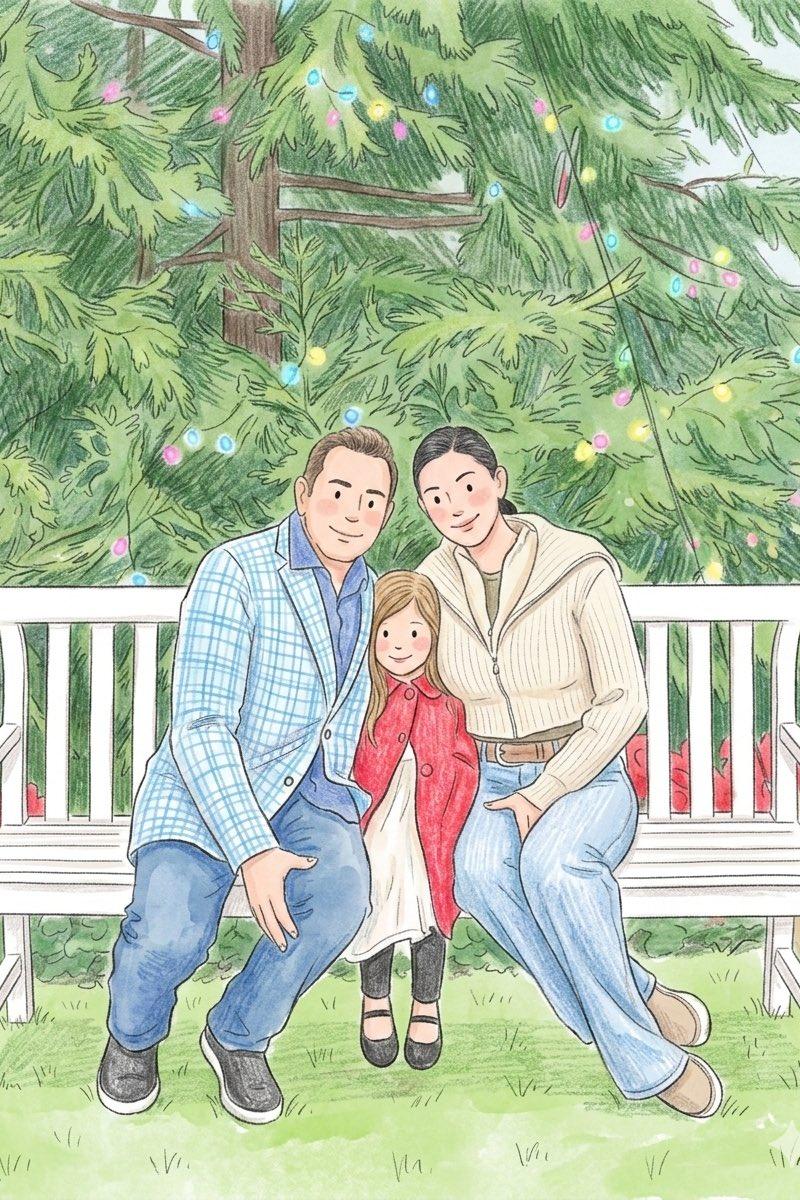 治愈系彩铅水彩绘本风人像插画