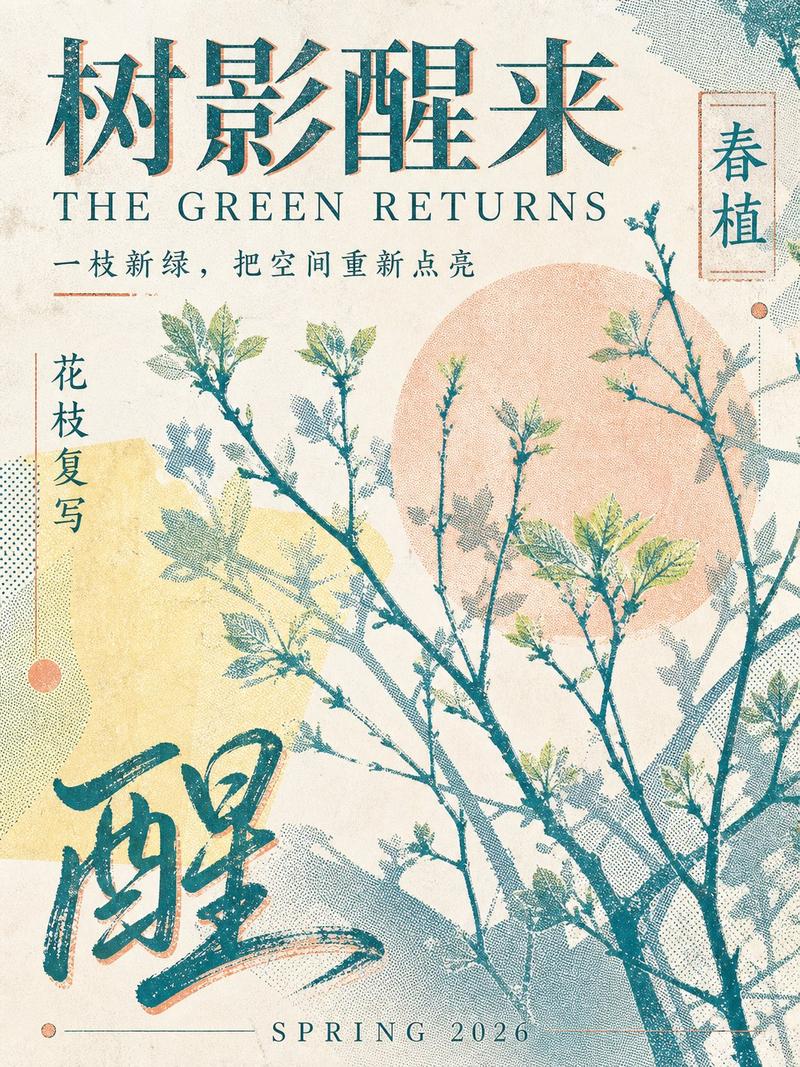 高级春日植物丝网印刷平面海报