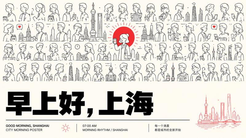 高明度线描群像平面图形海报