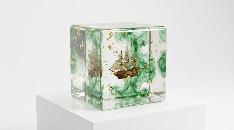 超写实金箔烟雾树脂方块