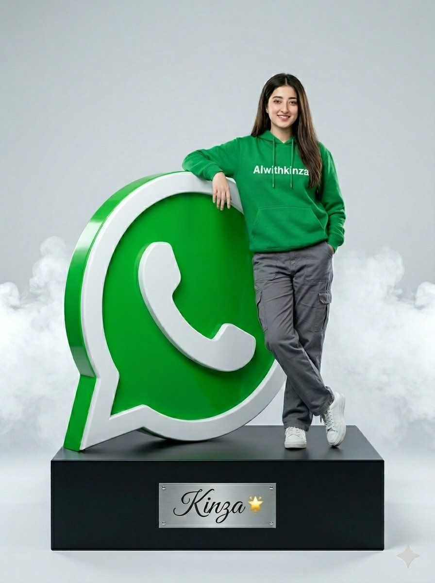 绿色卫衣女性与巨型WhatsApp标志超写实人像