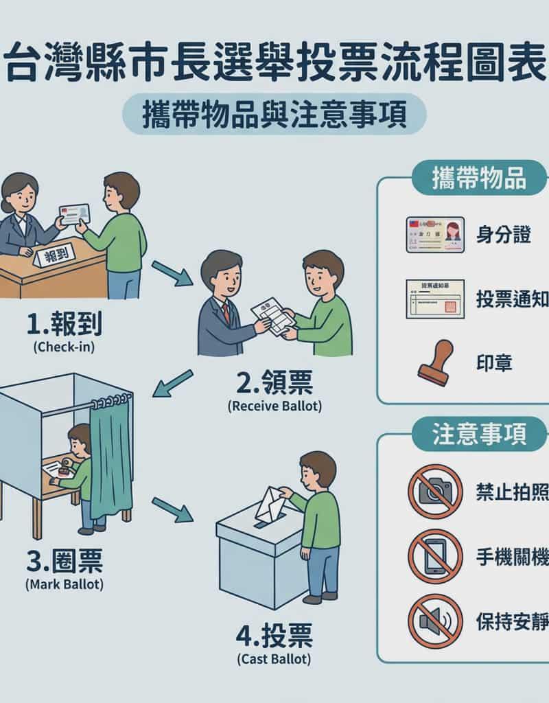 插画风格台湾县市市长选举投票指南流程图解