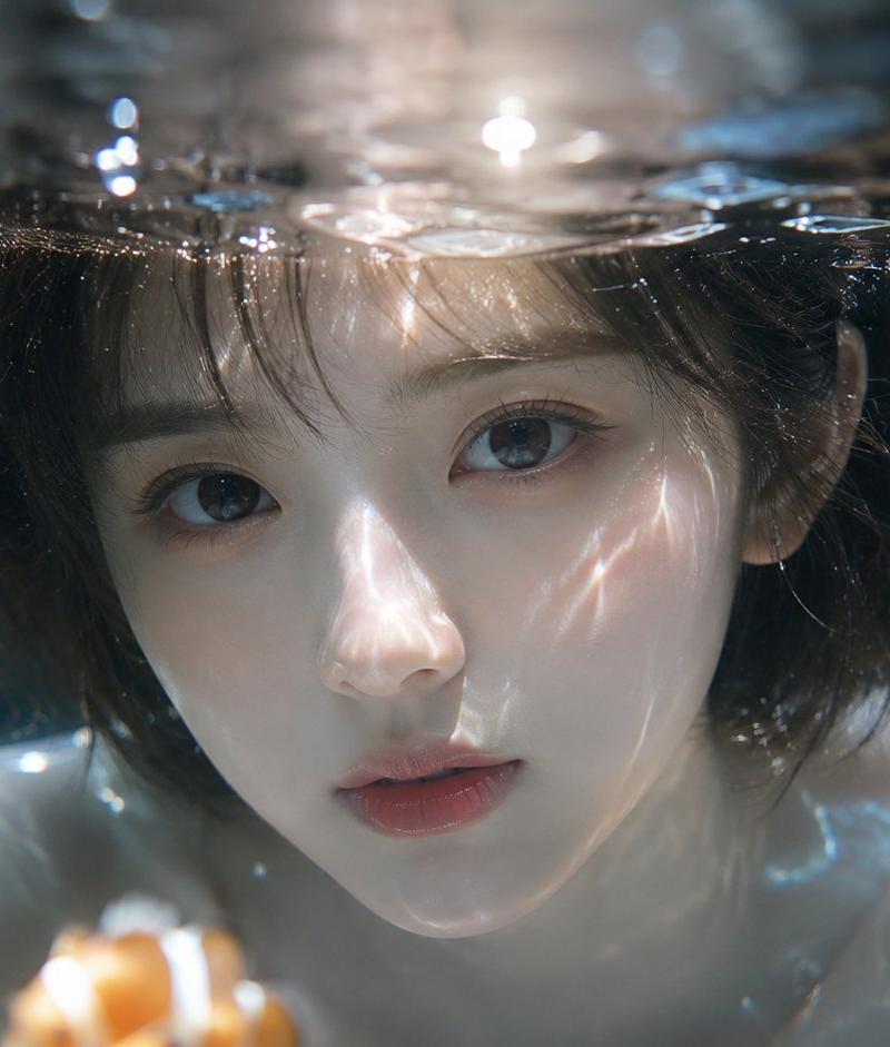 近距离水面折射清透少女金鱼