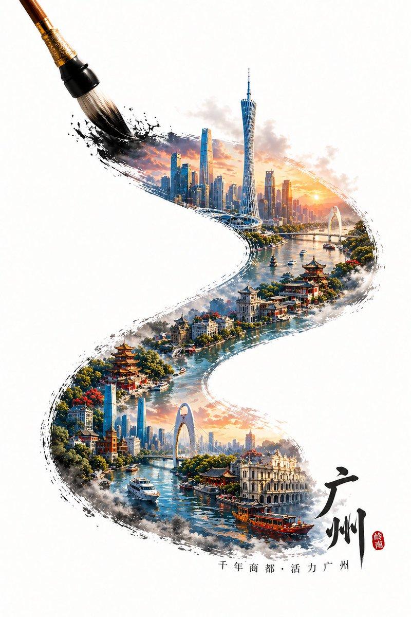 墨韵羊城微观立体海报