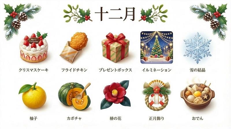 洋溢冬日氛围的日本十二月3D立体图标设计