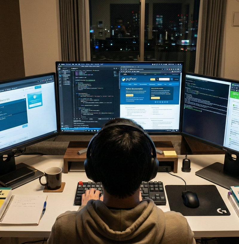 日系程序员深夜钻研Python编程