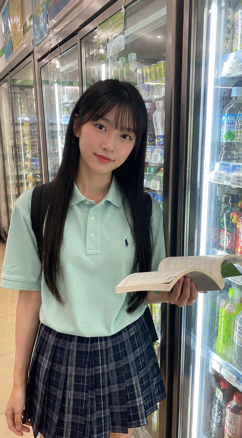 日本长发女生便利店生活感抓拍