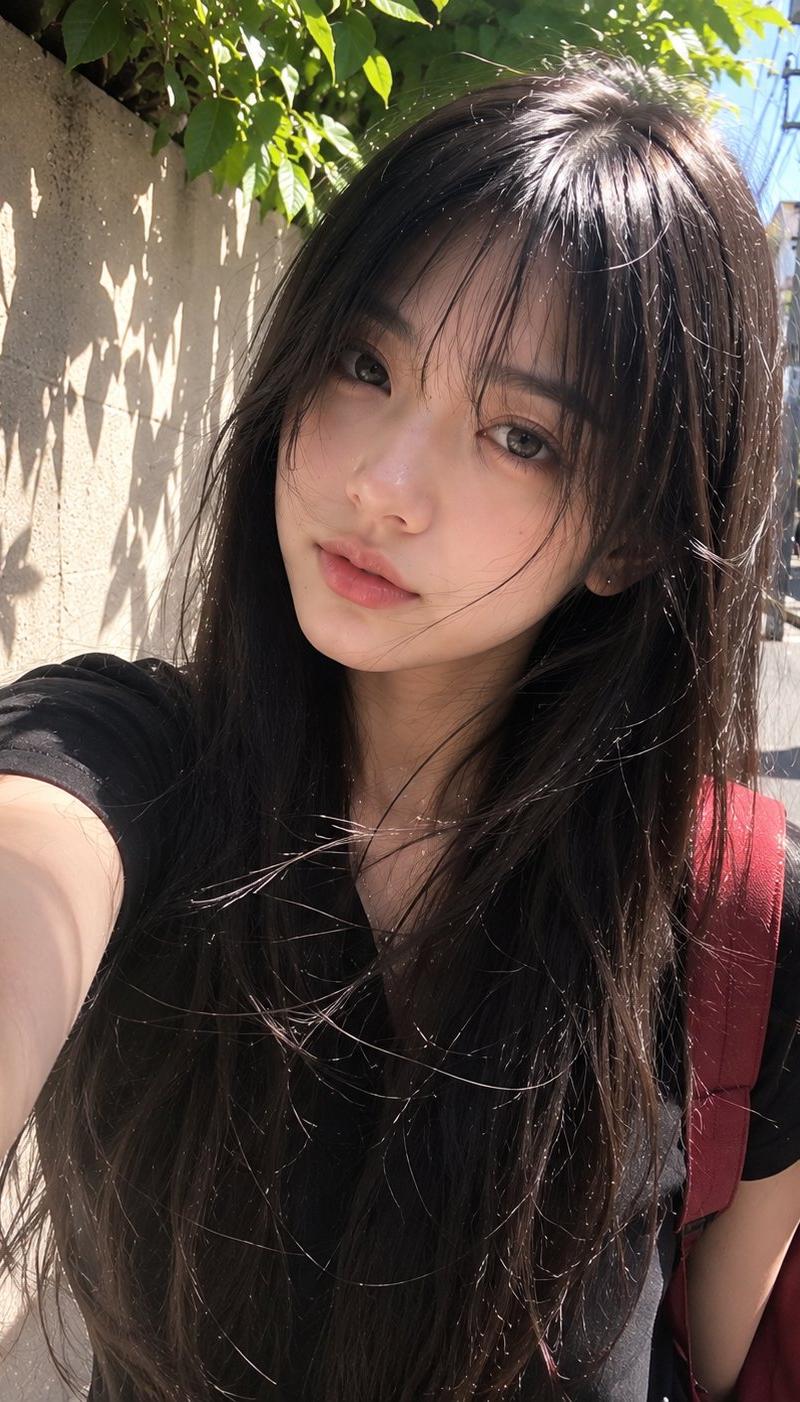 阳光下的红书包日本少女人像