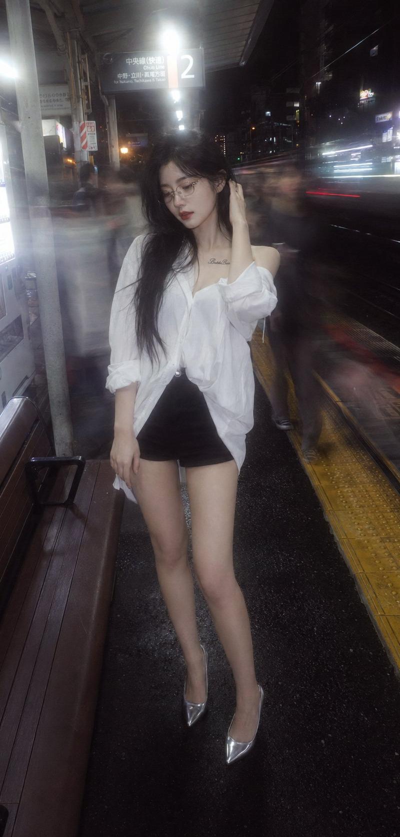 日本偶像风深夜车站人像摄影