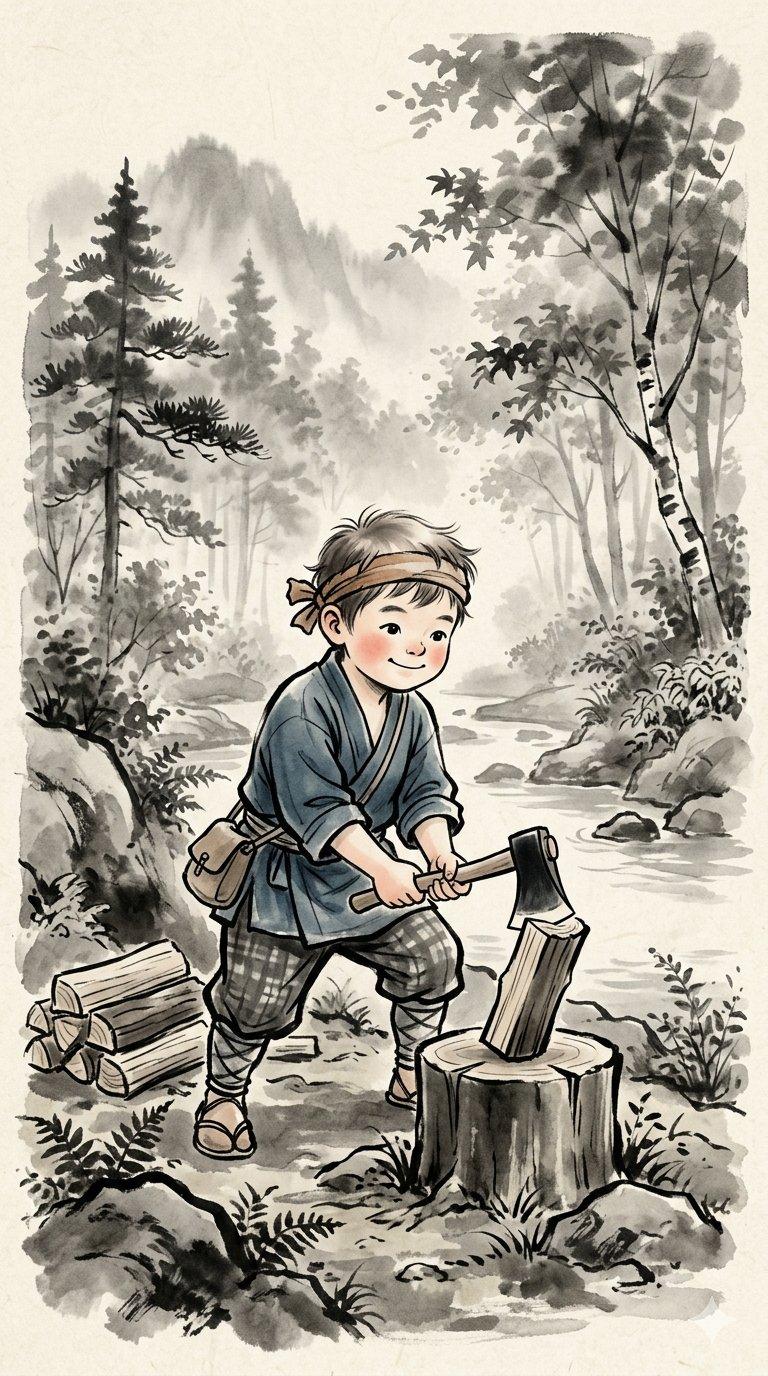 日式水墨手绘森林童趣插画