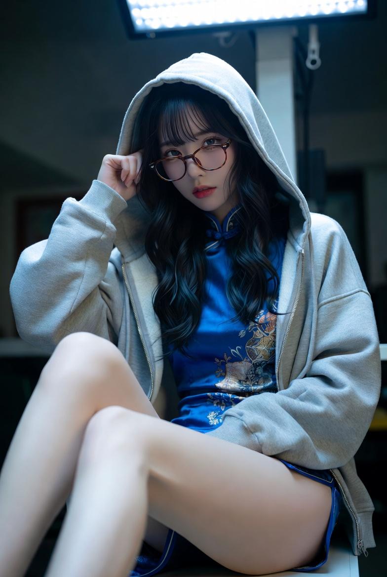 废弃手术室日韩系旗袍眼镜美女模特