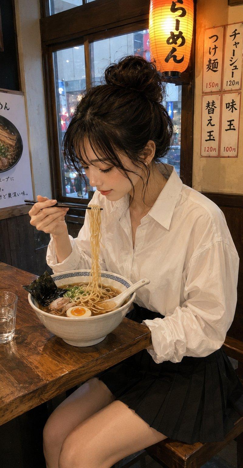 日系杂志风东京拉面少女插画与写实摄影