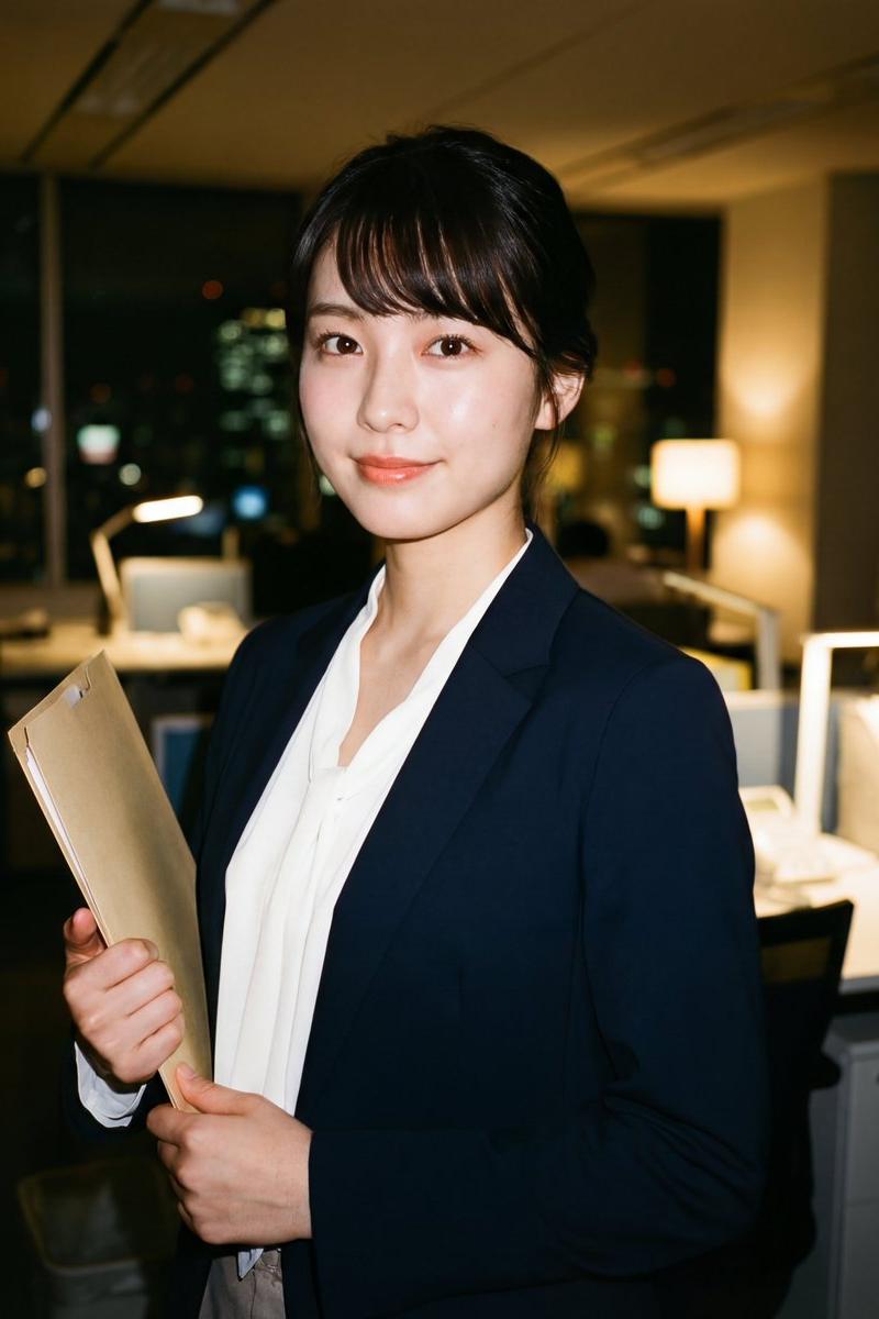 深夜办公室闪光灯下的清纯日系OL