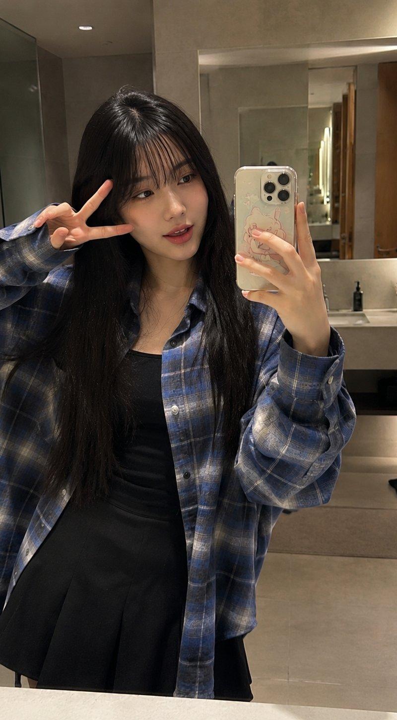 浴室镜前自拍的日本长发女性