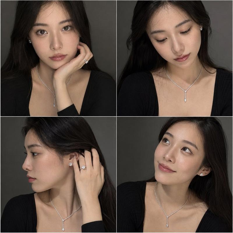 日本女性奢华珠宝自然手机质感四宫格人像