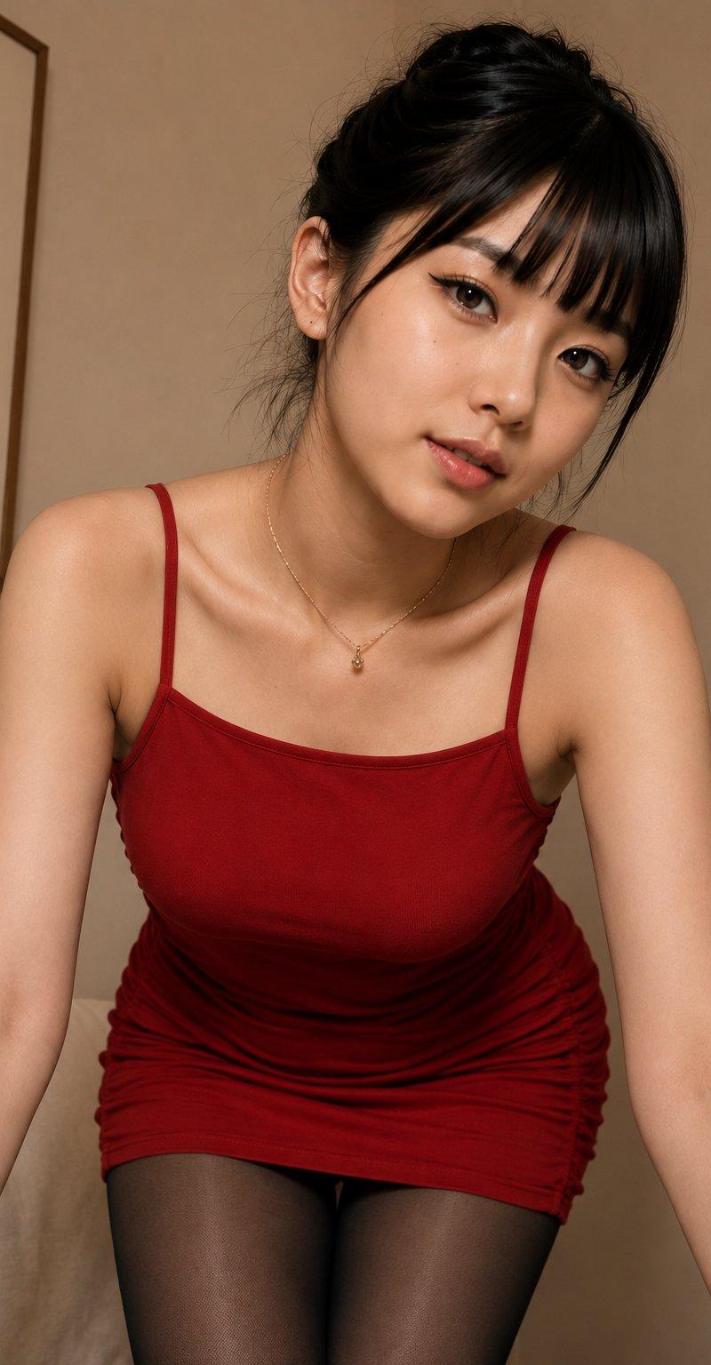 室内优雅红裙日系美女时装人像