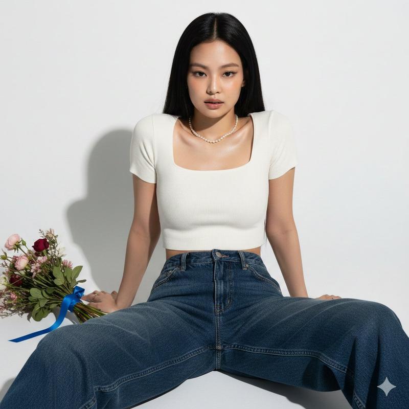 Jennie极简纯白背景水光肌写真