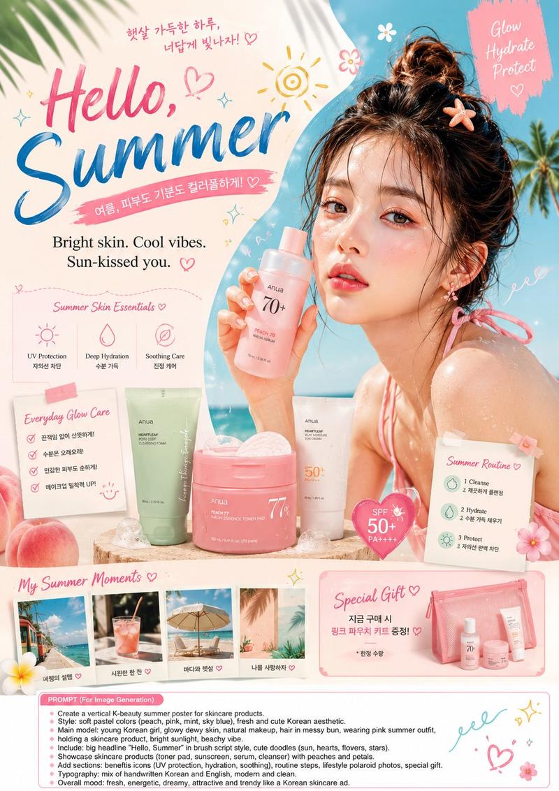 韩系夏日美妆护肤广告海报设计