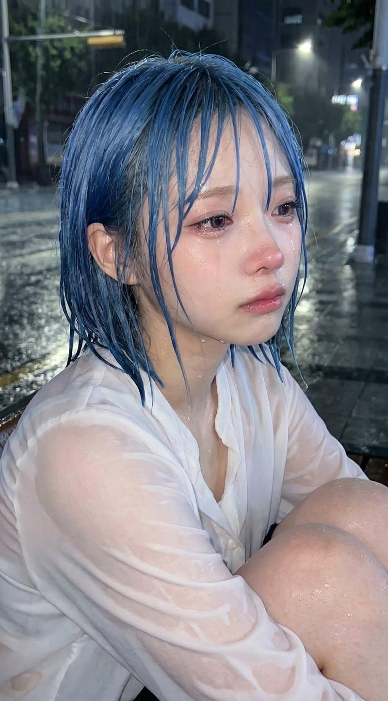 韩剧雨夜街头破碎感少女写实人像
