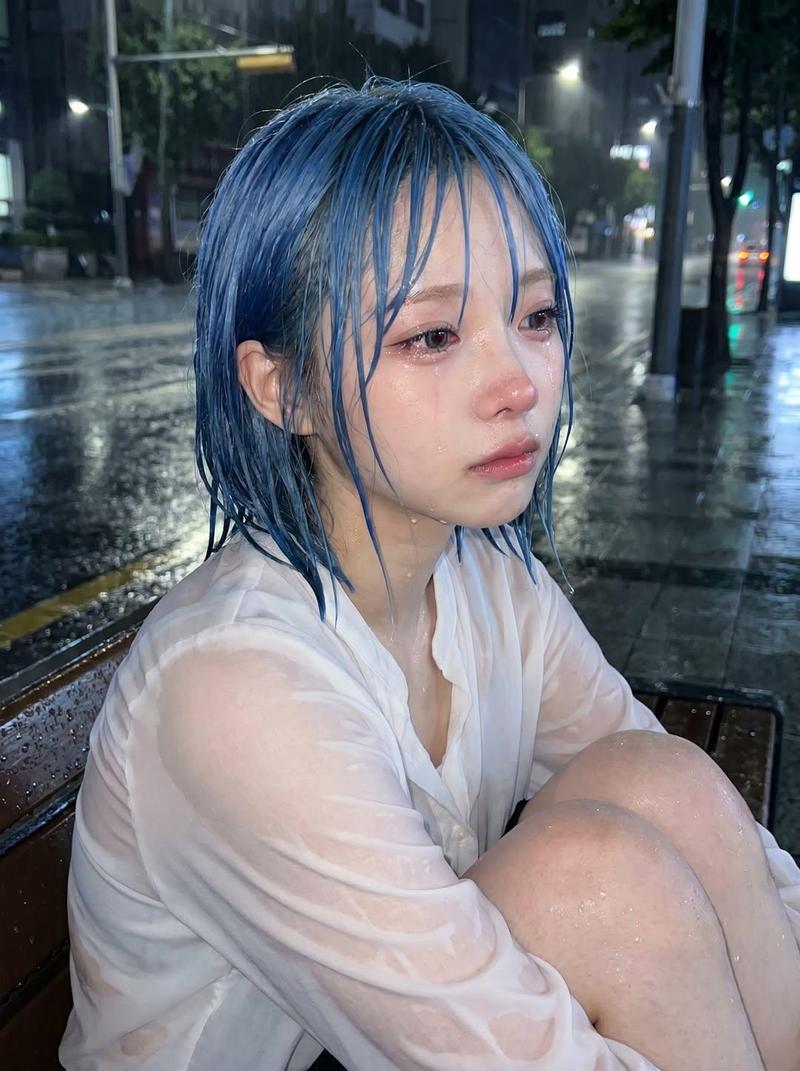 韩剧雨夜街头破碎感少女写实人像